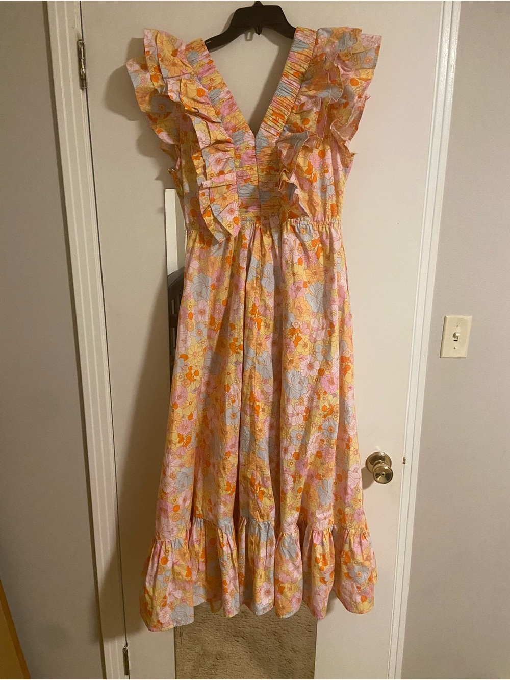 Karlie Pink & Yellow Floral Ruffle Maxi Dress